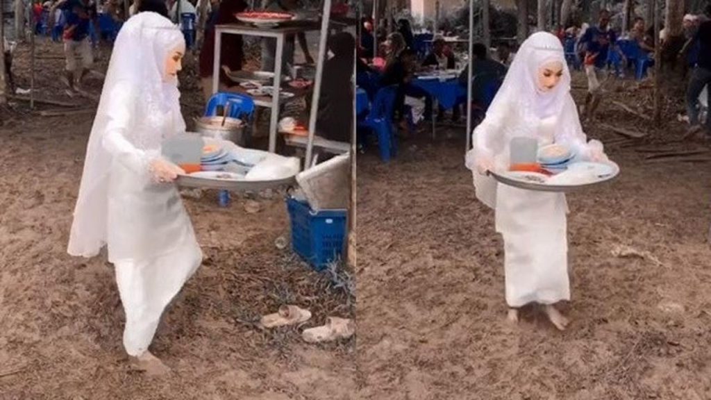 Viral Pengantin Bereskan Sendiri Piring Kotor Bekas Tamu di Hari Pernikahannya